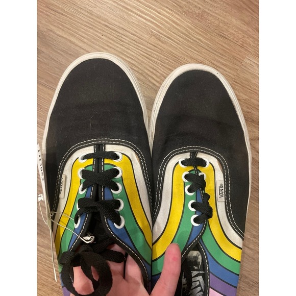 VANS Off the Wall Rainbow Striped Black Low Top Sneakers - Picture 6 of 6